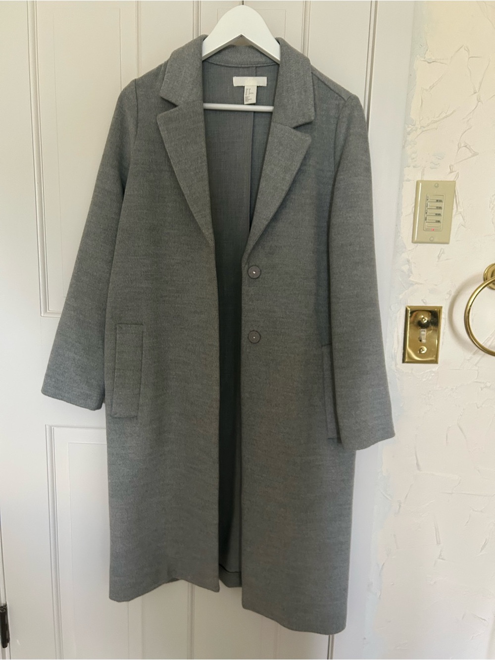 H&M Gray Long Single-Breasted Trench Coat